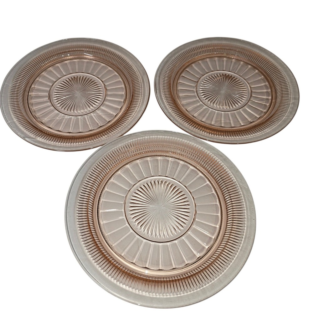 Anchor Hocking Coronation Pink Luncheon Plates 8 inch Depression Glass Set of 3